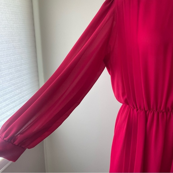 Vintage Joyce Palmer Fuchsia Pink Chiffon Midi Dress Long Sleeve Medium 80s 90s - Picture 8 of 12